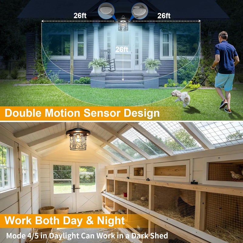AEQ Solar Shed Light Outdoor Indoor, Solar Gazebo Lights 3000LM Daytime Available with 5 Modes/3 Color Temps/Dual Motion Sensor, Hanging Pendant Lights for Gazebo Barn Garage - Image 4